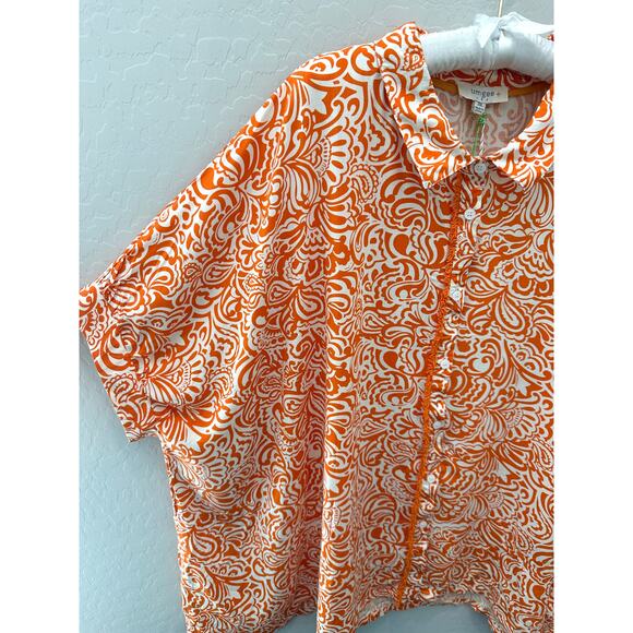 UMGEE | Orange & White Paisley Button Front Top Boho Oversized NWT | 2XL - Picture 3 of 7